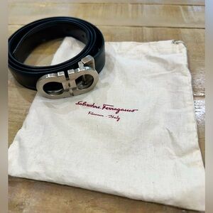 Men’s Salvatore Ferragamo reversible black brown silver hardware leather…